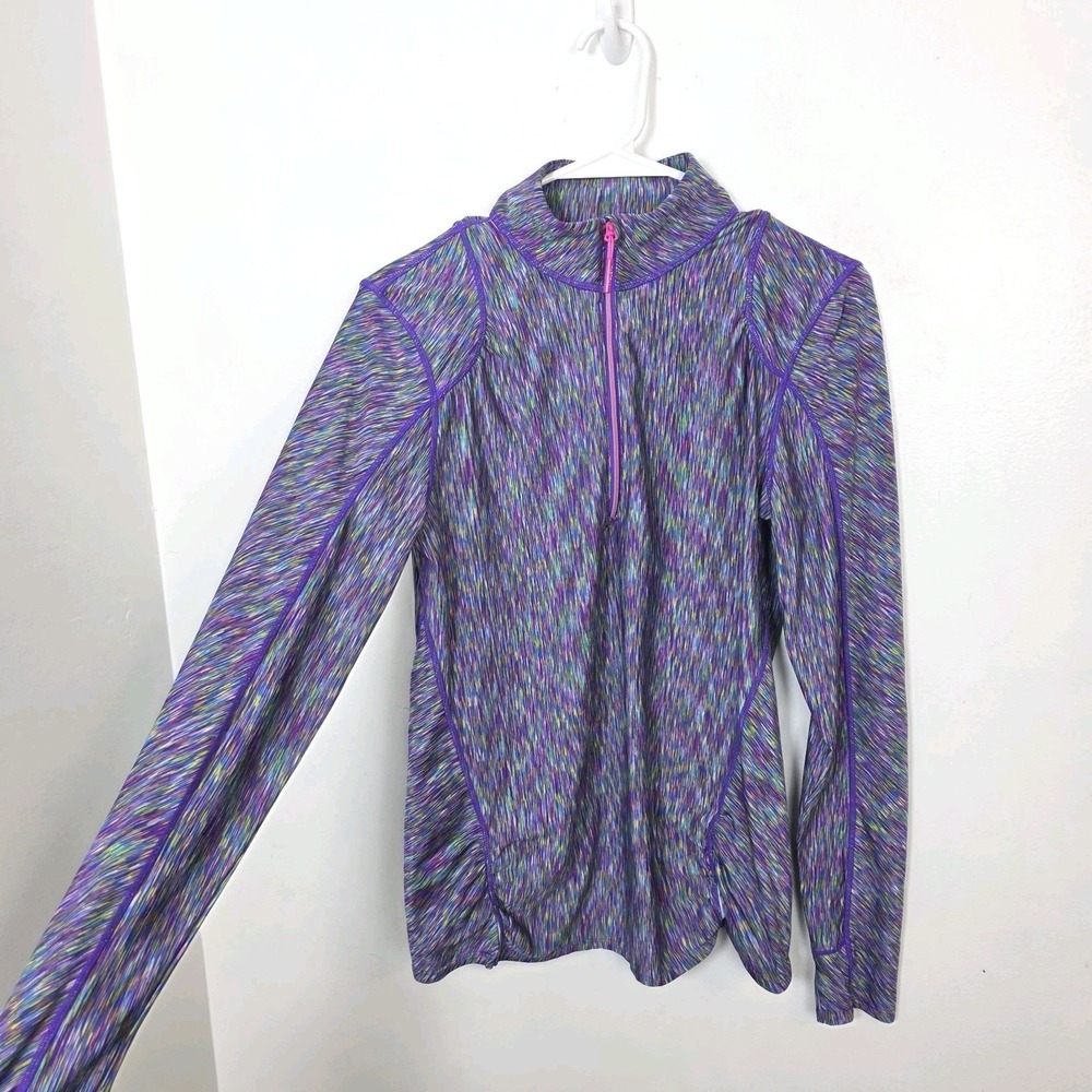 Athleta Purple Green Space Dye Mendoza 1/4 Zip Fitness Pullover Jacket Size S